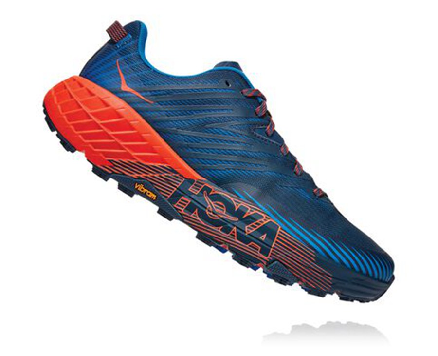 Hoka One One Mens Trail Shoes - Speedgoat 4 - Blue/Red - NVWS79021